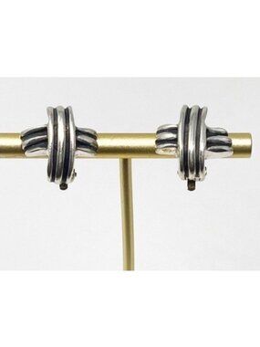 Vintage 80s Zina Sterling Silver 925 Earrings Sculptural Knot Motif Clip-On